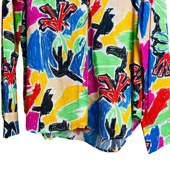 Deloreta Shirt Womens XL Multicolor Abstract Graphic Button Up Long Sleeve Peru - Picture 5 of 8